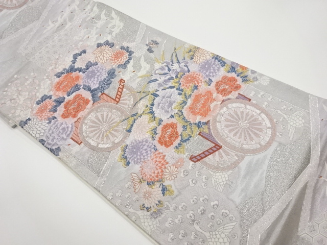 リサイクル　花車に屏風・群鶴模様織出し袋帯